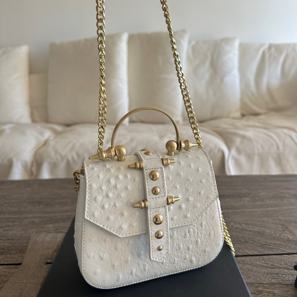 Okhtein Mini Studded White Handbag with Gold Hardware - Picture 6 of 7